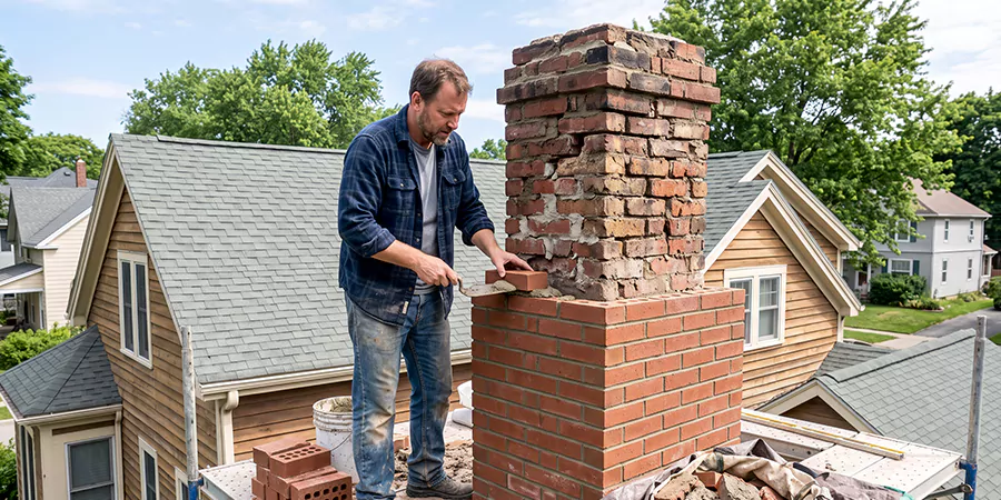 Old and Crumbling Brick Chimney Rebuild Pasadena