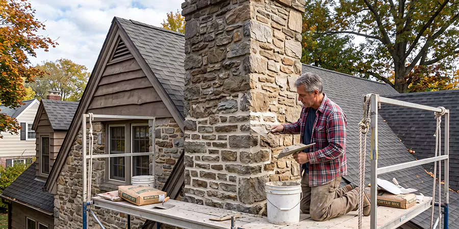 Tuckpointing Stone Chimney Pasadena