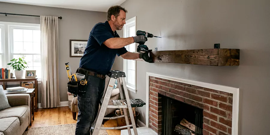 Floating Shelf Mantel Installation Pasadena